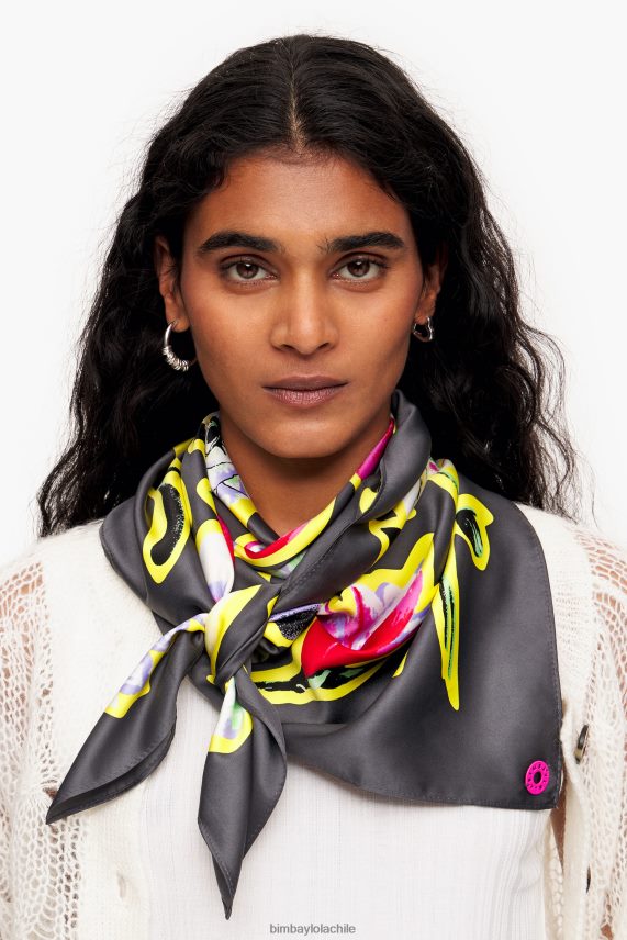 Bimba Y Lola bufanda de flores oscuras PT6884604 accesorios gris