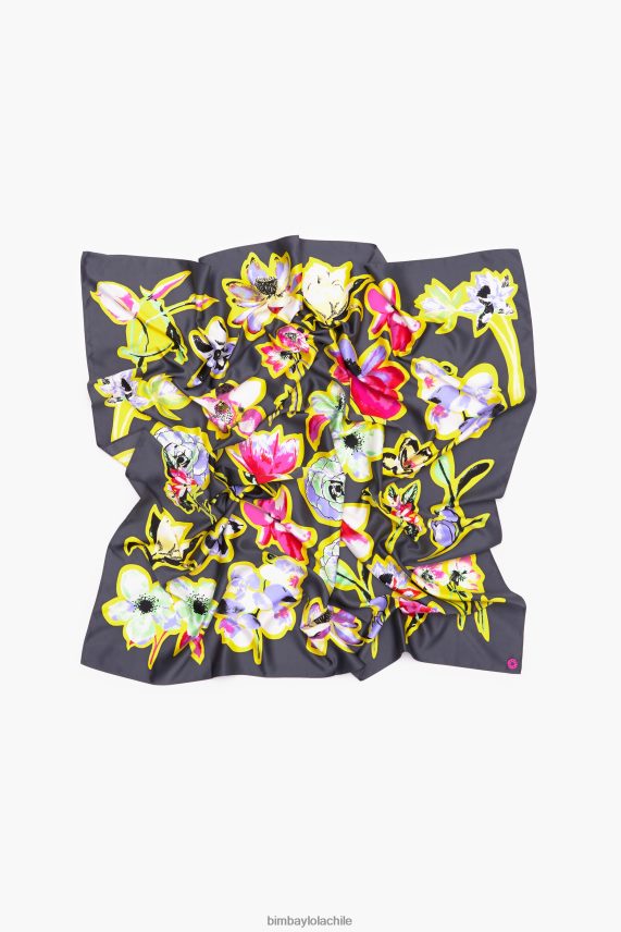 Bimba Y Lola bufanda de flores oscuras PT6884604 accesorios gris