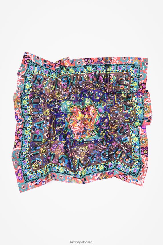 Bimba Y Lola bufanda floral y logos PT6884636 accesorios gris pardo