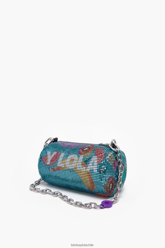 Bimba Y Lola bolsa cilíndrica de malla de mezcla de plátanos PT6884143 accesorios aguamarina