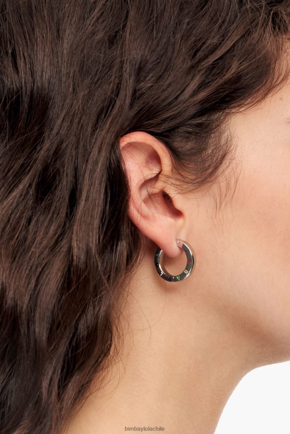 Bimba Y Lola aretes de aro con logo PT6884717 accesorios plateado oscuro y multicolor