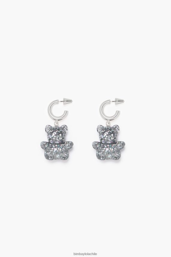 Bimba Y Lola pendientes largos de resina con forma de oso de peluche PT6884797 accesorios plata