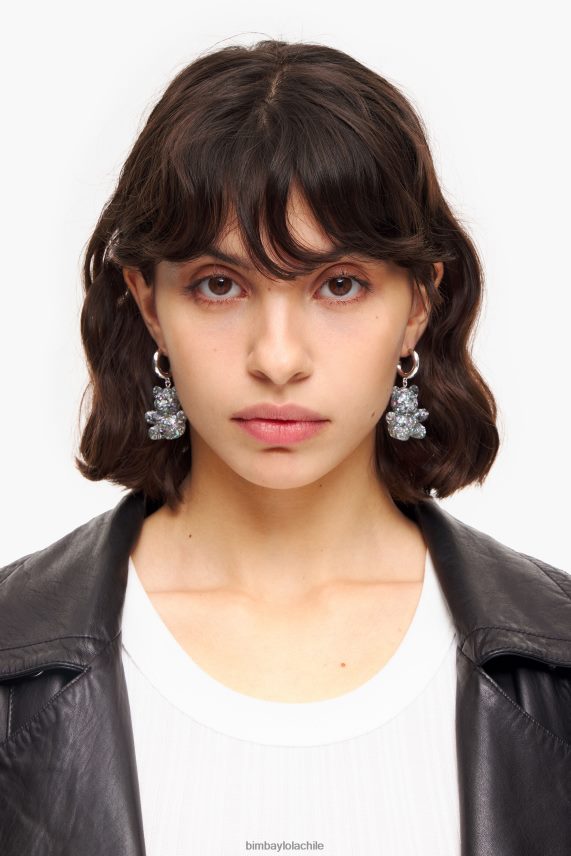 Bimba Y Lola pendientes largos de resina con forma de oso de peluche PT6884797 accesorios plata