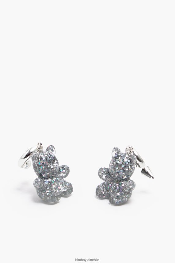 Bimba Y Lola pendientes largos de resina con forma de oso de peluche PT6884797 accesorios plata