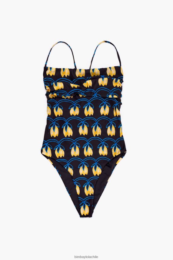 Bimba Y Lola bañador estampado PT6884888 ropa tulipán negro amarillo