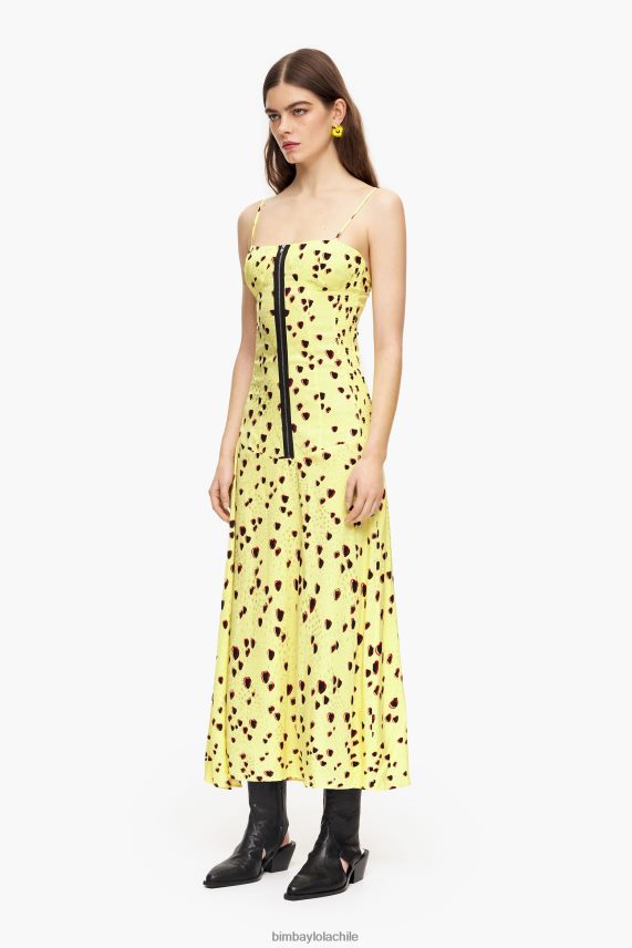 Bimba Y Lola vestido lencero midi con estampado de corazones pequeños PT6884222 ropa amarillo