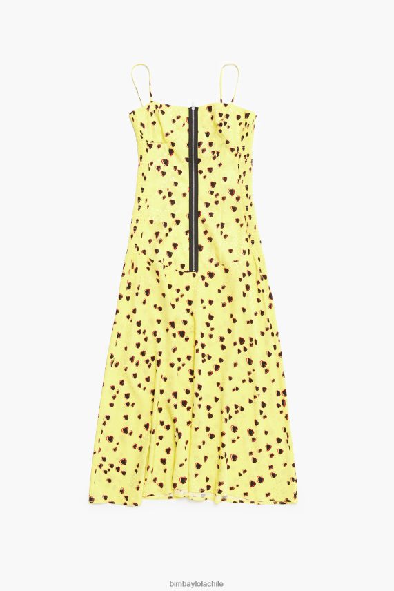 Bimba Y Lola vestido lencero midi con estampado de corazones pequeños PT6884222 ropa amarillo