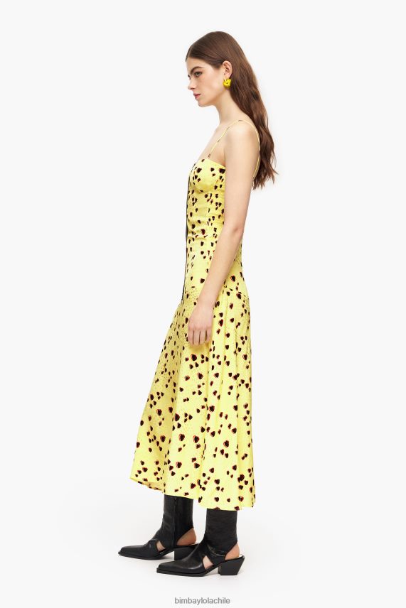 Bimba Y Lola vestido lencero midi con estampado de corazones pequeños PT6884223 ropa amarillo