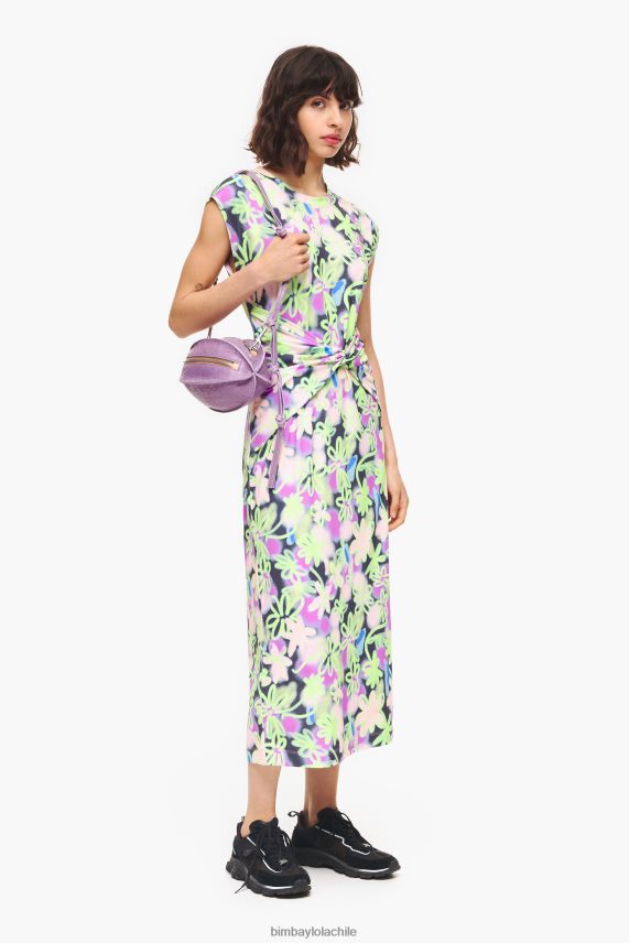 Bimba Y Lola vestido midi ajustado con estampado de flores de grafiti PT6884215 ropa lila