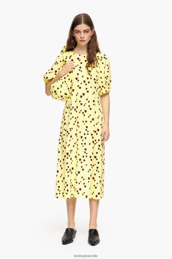 Bimba Y Lola vestido midi evasé con estampado de corazones pequeños PT6884221 ropa amarillo
