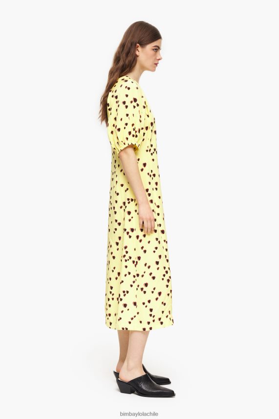 Bimba Y Lola vestido midi evasé con estampado de corazones pequeños PT6884221 ropa amarillo