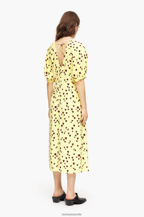 Bimba Y Lola vestido midi evasé con estampado de corazones pequeños PT6884221 ropa amarillo