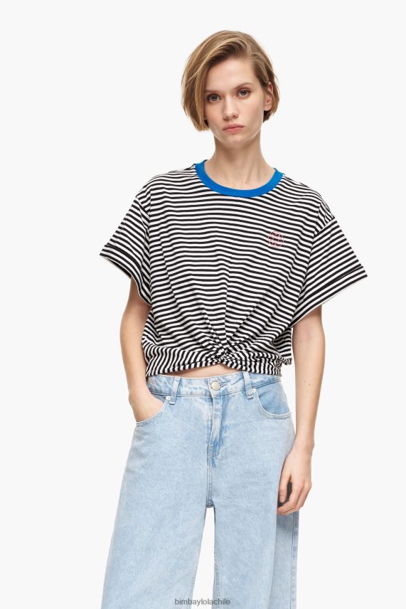 Bimba Y Lola camiseta boxy con nudo PT6884320 ropa en blanco y negro
