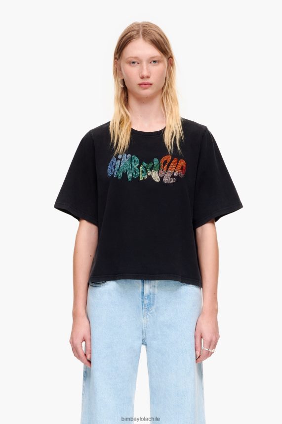Bimba Y Lola camiseta de algodón con parche del logo PT6884280 ropa negro lavado