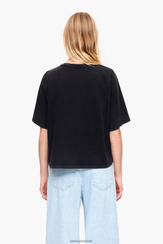 Bimba Y Lola camiseta de algodón con parche del logo PT6884280 ropa negro lavado