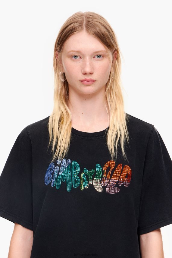Bimba Y Lola camiseta de algodón con parche del logo PT6884280 ropa negro lavado