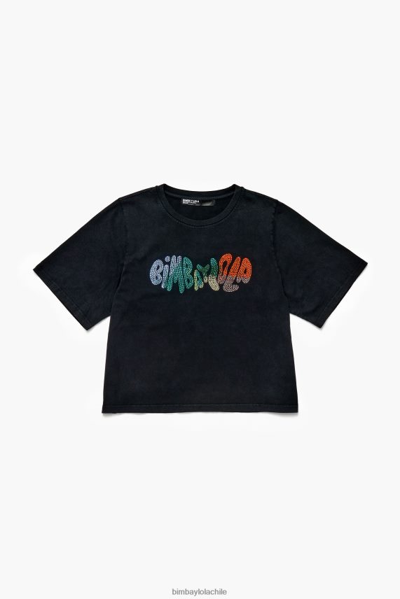 Bimba Y Lola camiseta de algodón con parche del logo PT6884280 ropa negro lavado