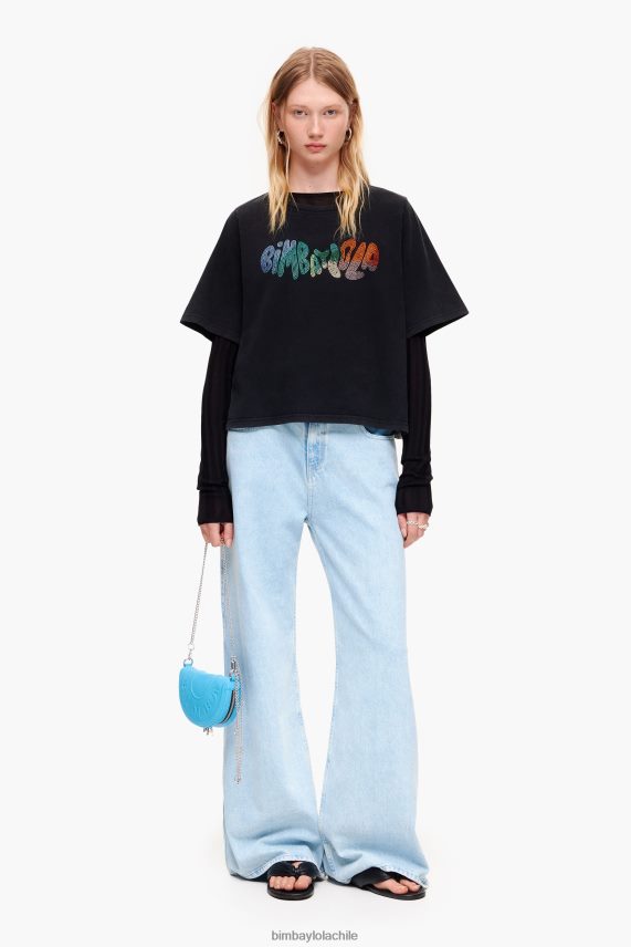 Bimba Y Lola camiseta de algodón con parche del logo PT6884280 ropa negro lavado