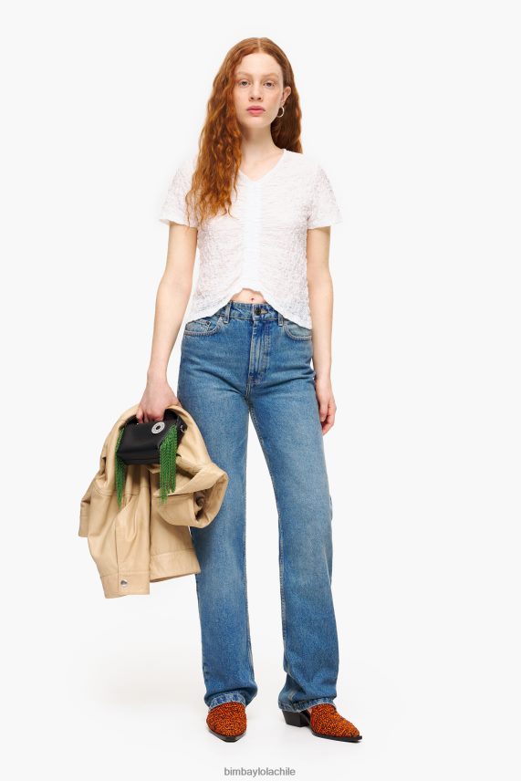 Bimba Y Lola camiseta fruncida texturizada PT6884267 ropa Marfil