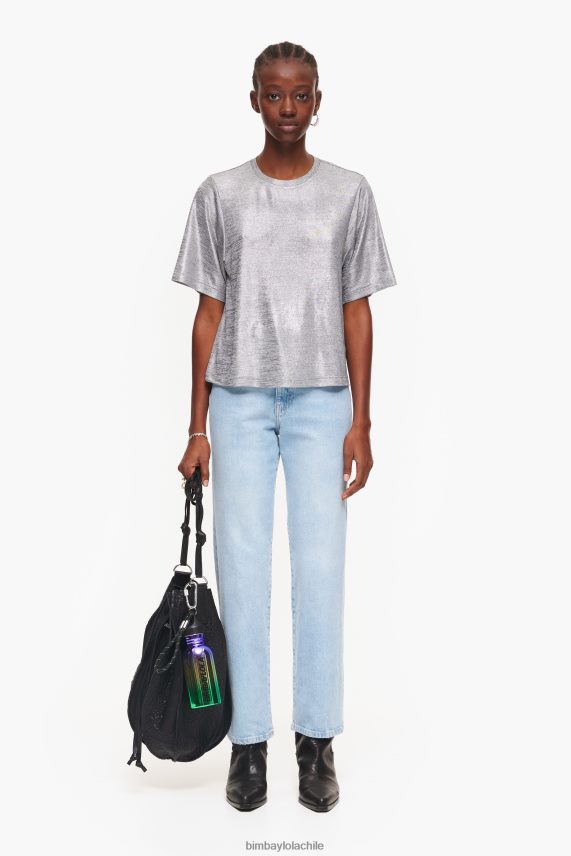 Bimba Y Lola camiseta metalizada PT6884307 ropa gris fluido