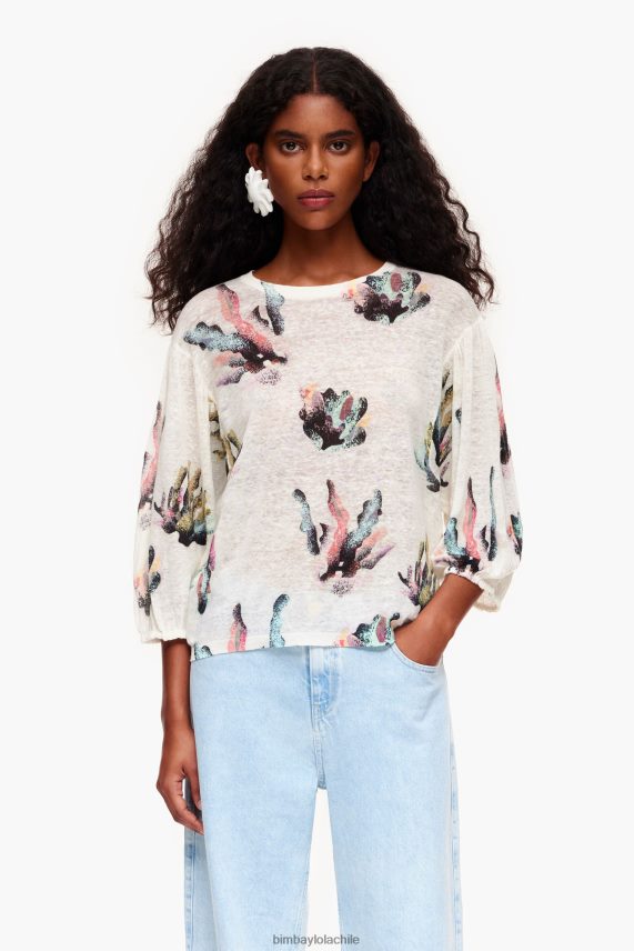 Bimba Y Lola jersey de lino con estampado coral PT6884353 ropa Marfil