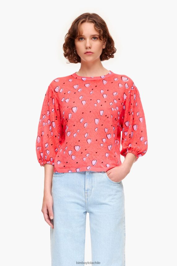 Bimba Y Lola jersey de lino con estampado de corazones pequeños PT6884367 ropa rojo