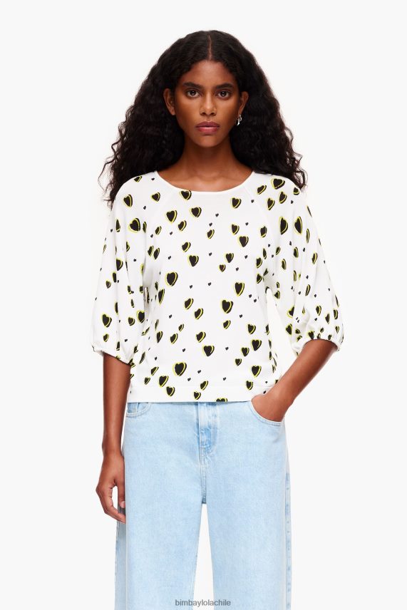 Bimba Y Lola jersey de lino con estampado de corazones pequeños PT6884370 ropa Marfil