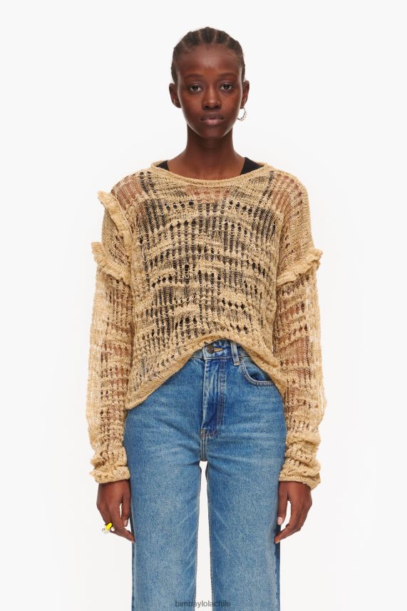 Bimba Y Lola suéter de lino de punto abierto PT6884362 ropa camello