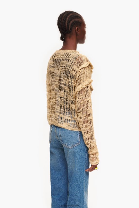 Bimba Y Lola suéter de lino de punto abierto PT6884362 ropa camello