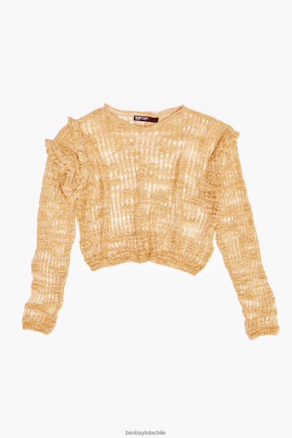 Bimba Y Lola suéter de lino de punto abierto PT6884362 ropa camello