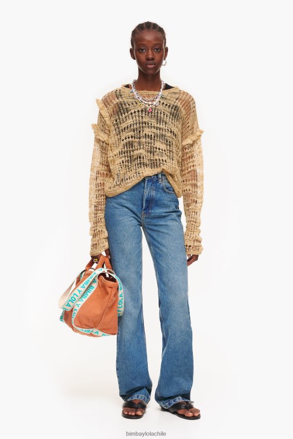 Bimba Y Lola suéter de lino de punto abierto PT6884362 ropa camello